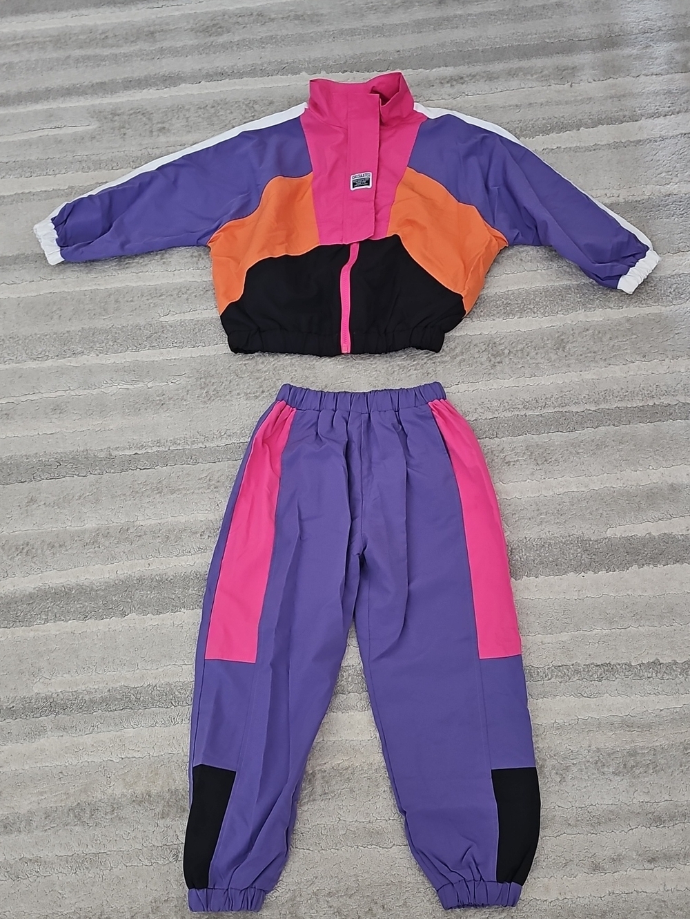 Colorblock Kids Track Pants & Jacket Set - Purple/Pink/Orange/Black